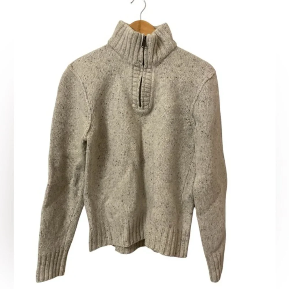 TOMMY wool knit 1/4 zip oatmeal sweater Large - Picture 2 of 8